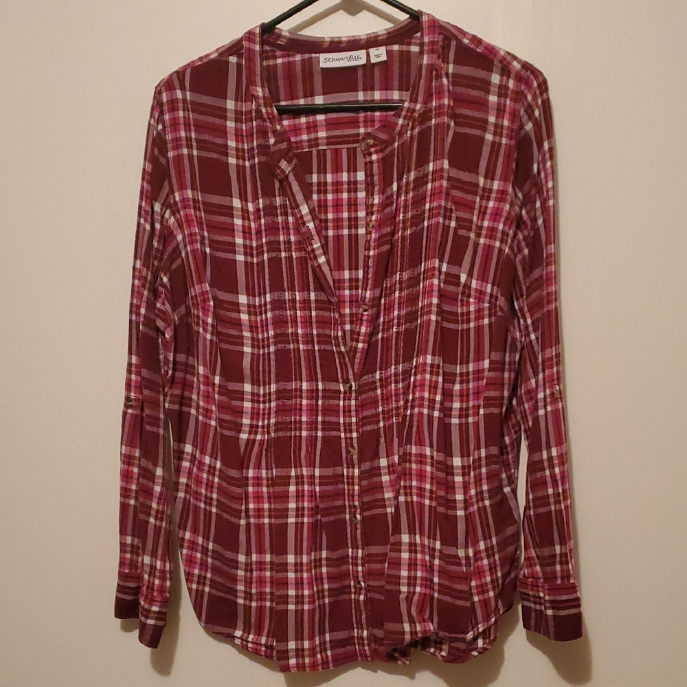St. John's Bay Burgundy Plaid‎ Button-Down Shirt